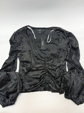 Lulus Splendid Shine Black Sparkly Velvet Ruched Long Sleeve Top - Size L
